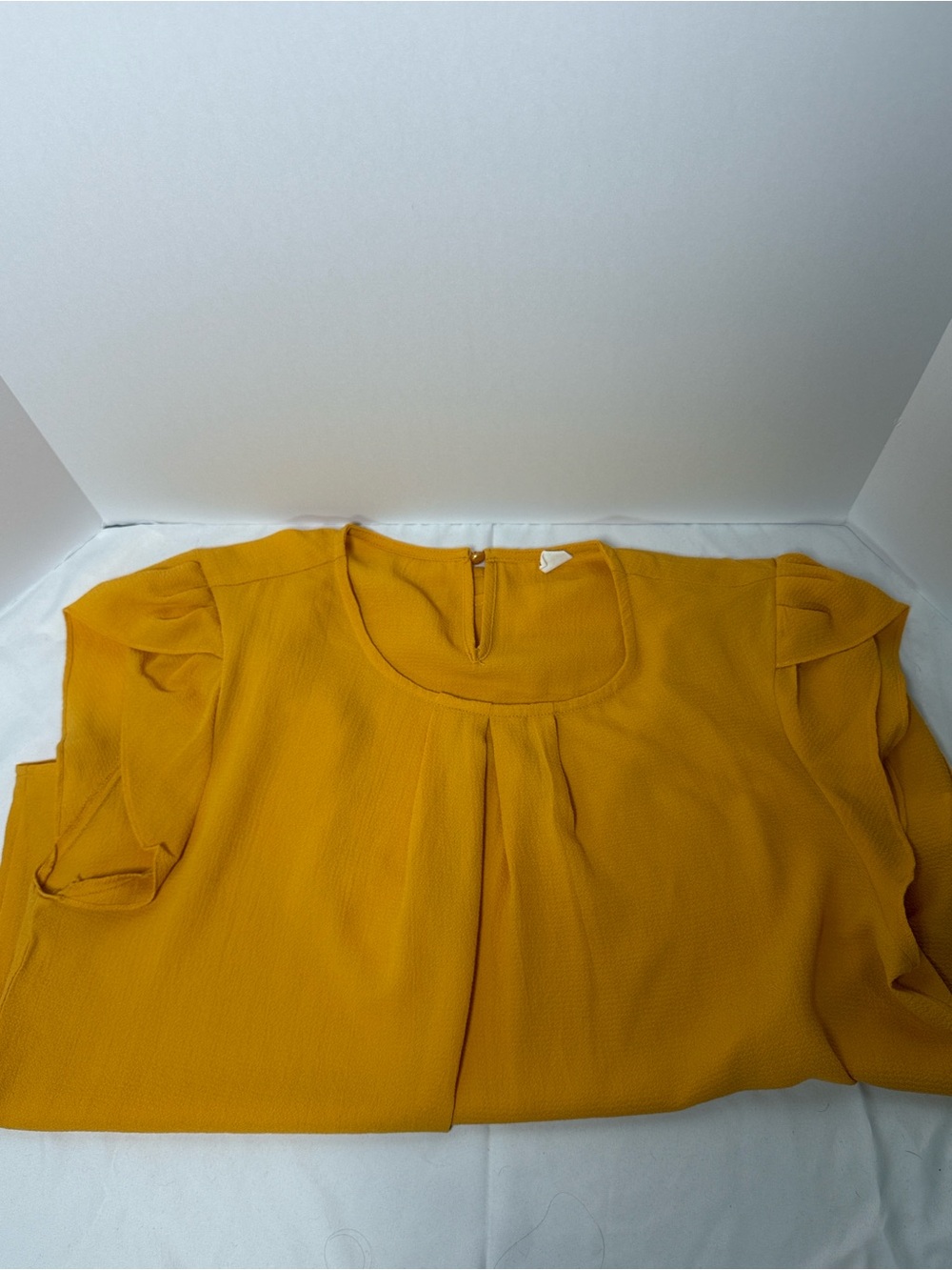 SHEIN Mustard Yellow Short Sleeve Pleated Blouse